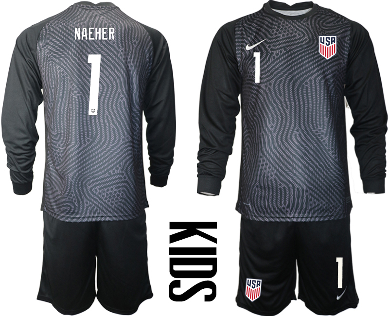 Cheap Youth 2020-2021 Season National team United States goalkeeper Long sleeve black 1 Soccer Jersey